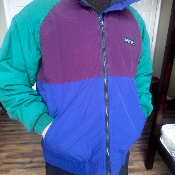 Vintage 90’s Lands End Men's Color Block Windbreaker w/ Fleece Lining Size M - Picture 3 of 9